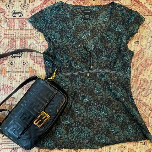 Calvin Klein dark green pattern blouse medium - Picture 1 of 5